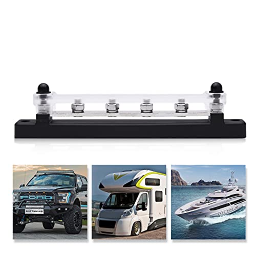 Wpyyi 4 Terminal Bus Bar & Cover Ground Distribution Block Kit Universal Car Boat Marine Power Distribution Terminal Block #TOP5