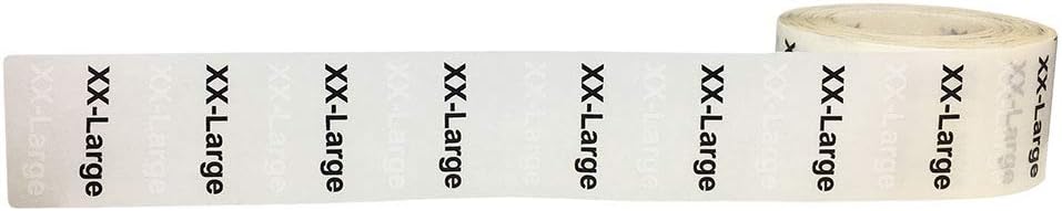 XX-Large Modern Clothing Labels – Clear Size Strips with Black and White Text, 1.25 x 5 Inch Adhesive Labels, 125 Total Stickers for Retail Apparel, Organization, and Inventory – Made in the USA