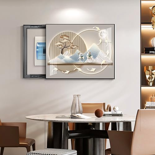 Breaker Box Cover Decorative, Electric Meter Fuse Box Cover, Modern Wall Art Painting, Crystal Ceramic Surface, Sliding or Flip-up Design, Widely Used(Beige 2,45 * 35cm/17.7 * 13.8in)