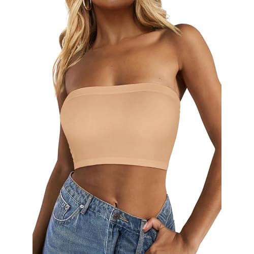 Tube Tops for Women Summer Crop Top Basic Casual Bandeau Going Out Strapless Short Shirt