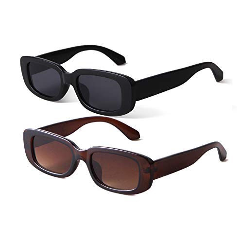 Lunettes de soleil rectangulaires avec monture carrée robuste au design vintage rigide