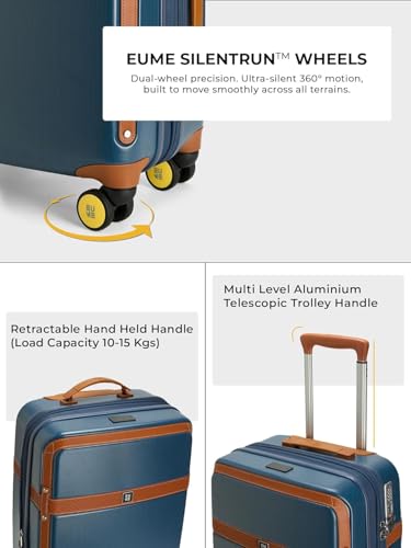 Image of EUME Aerobrush Cabin + Trunk Medium Check-in Luggage Set of 2 | Expandable Polycarbonate Suitcases | 56L Cabin & 66-74cm Check-in | SilentRun 8 Spinner Wheels | TSA Lock | Blue