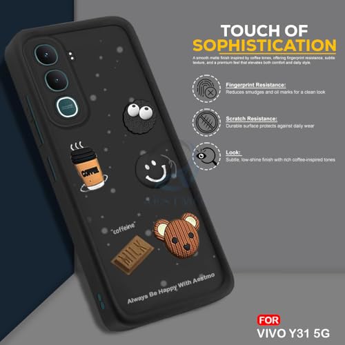 Image of AESTMO Back Case Cover for Vivo Y31 5G Cover | Cute Fun Cartoon 3D Ball | Coffee Silicone Case | Full Body Protection | Camera Protection Back Cover for Vivo Y31 5G (Black)
