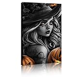 YUNART Arte de pared en lienzo gótico de Halloween Hermosas impresiones de brujas Pintura Decor de pared espeluznante Imagen para sala de estar Galería Arte de pared 60x105cm Marco interior