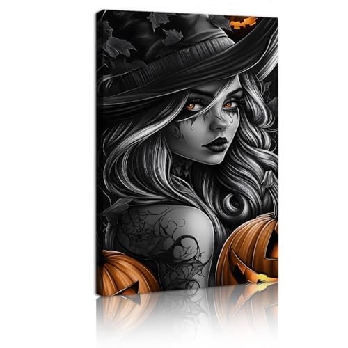 Sorcière Halloween Toile Art CHERHERART Décor Mural Salon 55x100cm