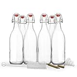 Mockins Set of 6 | 17 oz Round Swing Top Glass Bottles with Airtight Stoppers | Home Brewing Bottles for Kombucha, Beer, Water Kefir, Limoncello | Includes Bottle Brush, Funnel & Gold Glass Marker