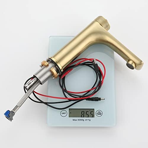 Automatic Bathroom Faucet with Infrared Sensor, Touchless Mixer Tap for Sink, Brushed Gold Finish, Hands-Free Lavatory Faucet, Modern Bathroom Accessory.