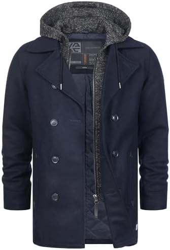 (-43%) Indicode Herren Cliff Kurzmantel Wollmantel mit Stehkragen und Kapuze