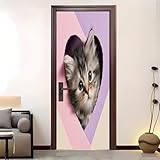 Autocollant Porte Auto-adhésif en PVC 95 x 205 cm Chaton Animal En Forme De CœUr Autocollant Porte Amovible Sans Résidus Imperméable Multicolore Stickers Pour Chambre Cuisine Salon.