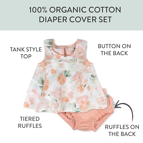HonestBaby baby-girls 2-piece Flutter Tee, Dress With Ruffle Diaper Cover 100% Organic Cotton for Infant Baby and Toddler Girls2