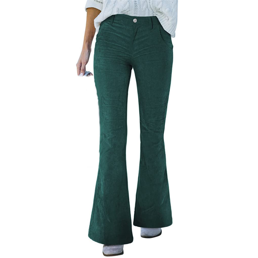 Pantaloni a gamba larga slim in velluto a coste stile ragazza pantaloni svasati casual primavera e autunno, En8 scuro, M