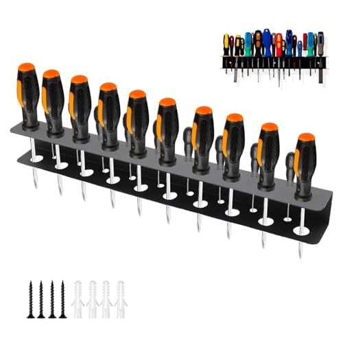 WJUAN 40cm Werkzeugwandhalterung für Werkstatt & Garage | 19-Loch Organizer mit Montagezubehör | Schraubendreher & Zangenhalter (Schwarz)