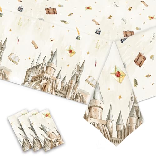 DYLZB 3PCS Magical Tablecloth Disposable Wizard School Plastic Table Cover for Birthday Party Halloween Witch Party Decor(54 x 108 Inches)