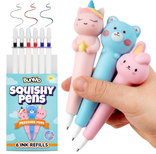 BUNMO Slow Rising Squishy Pens for Kids, Kawaii Gel Pens with Squishy Tops, Cute Stationery for Girls, Fun School Supplies, Back to School Gifts, Trendy School Supplies 3 Pk Set