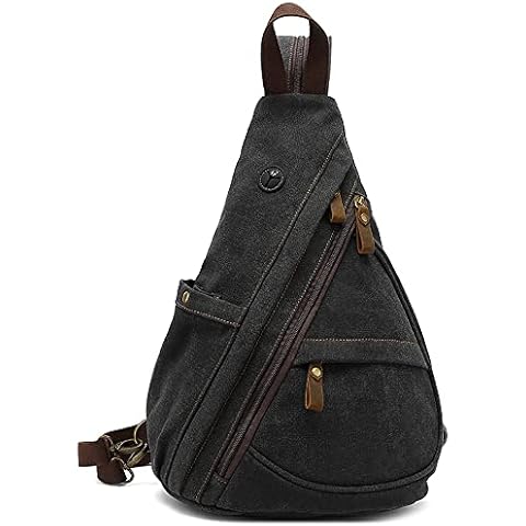 VARLIVOO Retro Men's Sling Bag Chest Bag Shoulder Bags Crossbody Bag Daypack Travel Hiking Mountaineering Camping Cycling School Canvas Sling Backpack Black Cover