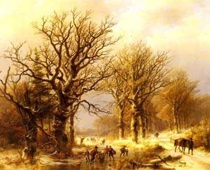 Peinture à l'huile Klombeck tableau paysage hiver Winter reproduction 12x16