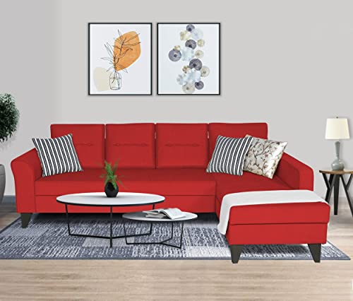 Image of Adorn India Wood Maddox Tufted L Shape 5 Seater Sofa Set RHS (Red) (3 Year Warranty)