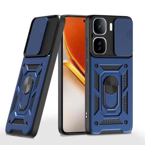 Image of Pikkme Back Cover for iQOO Neo 10 Pro 5G | D10 Tough Armor | 360 Protection Case | Sliding Camera Shield Cover & Ring Holder Stand Bumper Case (Blue)