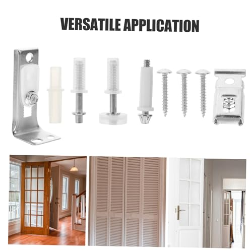 Kit de herrajes para puerta plegable bifold en aleación de aluminio, 9 piezas, acabado plateado, uso en riel guía suave para clósets miniatura 6