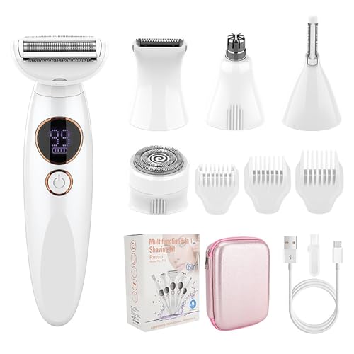 Elios Rasoir Femme, Rasoir Elios Femme 5 En 1, Multifonction Humide/Sec Rasoir Electrique Femme, Epilateur Electrique avec Affichage LED, Tondeuse Bikini Étanche IPX7, Pour Bikini, Aisselles, Jambes