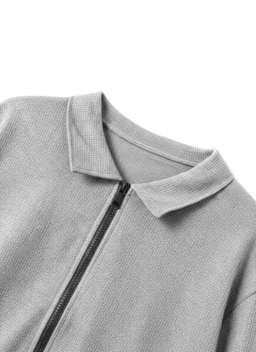 Image of Jawdrobe Men's Zipper-Check Co-Ord Set | Self-Textured Collar Top | Drawstring Jogger Pants | Cotton-Blend Loungewear Night-Suit | Mans Casual Travel Two-Piece