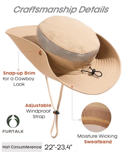 Image of FURTALK Sun Hats for Men Women UPF Sun Protection Breathable Wide Brim | Nylon UV Protection, Breathable Adjustable, 2-in-1 Wide Brim, Packable Water-Resistant, Fishing Hiking Summer