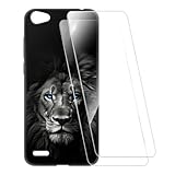 ESACMOT Coque Imprimée + 2 Protections Verre Trempé Compatible avec Tecno Pop 1 Pro, Coque Souple Anti-Choc et Film HD Clair (Lion 2)