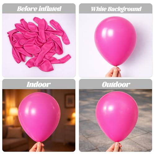 Image of Voircoloria 130pcs Hot Pink Balloons Different Sizes 18 inch 12 inch 10 inch 5 inch Dark Pink Balloons for Birthday Graduation Baby Shower Wedding Anniversary Princess Theme Party Valentine's Day Decorations