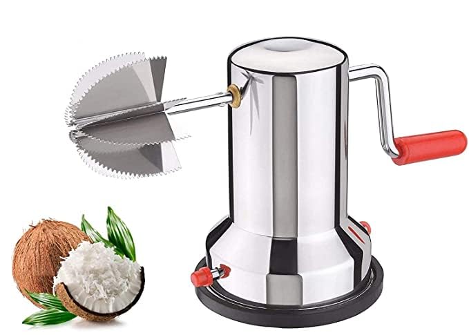 PUNO Stainless Steel Coconut Scraper for Kitchen, Vacuum Base, Rotatable Handle, Manual Operation, Silver