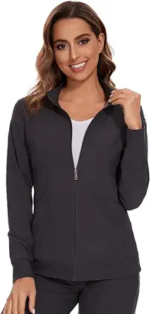  Scrub Jackets for Woman, Zip Front Nurse Jacket | 4-Way Stretch Fabric, Nurse Jacket Layer, Easy Care, For Clinics, Long Shifts, Workwear Layering, Daily Uniforms