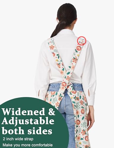 Image of Cozy Adjustable Cross Back Aprons for Women with Pockets Cotton Linen Cooking Kitchen Baking