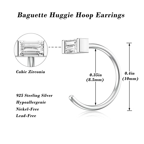 Sevenwell Hug Half Hoop Earring, Baguette Cut Cubic Zirconia 925 Sterling Silver Open Hoop Earring #TOP3