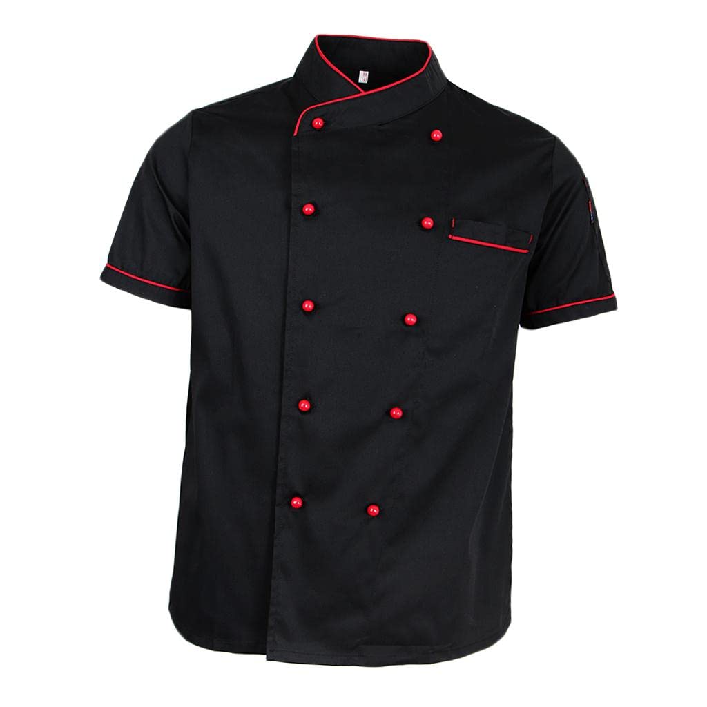 MYADDICTIONChef Jacket Uniform Short Sleeve Hotel Kitchen Chefwear Cook Coat 2XL Black Clothing Shoes & Accessories | Uniforms & Work Clothing | Jackets & Vests