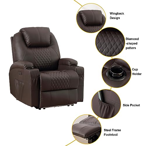 AHMED Power Recliner Chair, Electric Home Theater Seating with Massage & Heat, PU Leather Lazy Recliner Gaming Seating with LED Ambient Lighting (Set of 2, Brown)