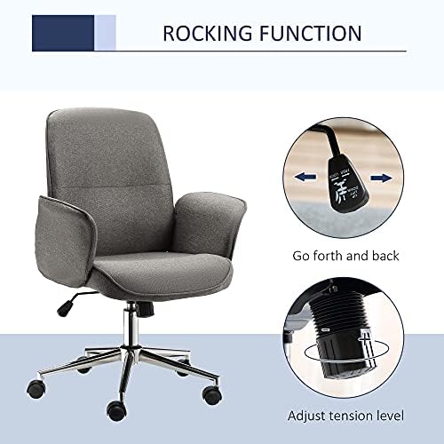 Vinsetto Rocking Chair Office Chair Mid Back Executive Adjustable with Wheels Light Grey