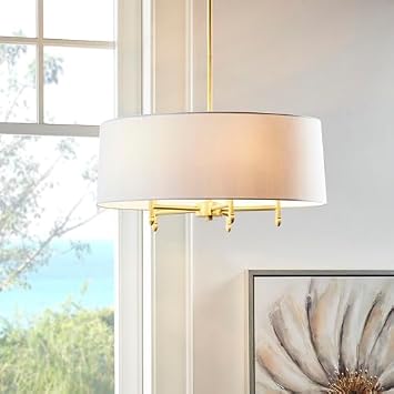 Hampton Hill Presidio Chandelier for Dining Room, 5-Light Chandelier for Entryway with Adjustble Height, Sloped Ceiling Compatible, Modern Chandelier Light, 24 W, Gold/White