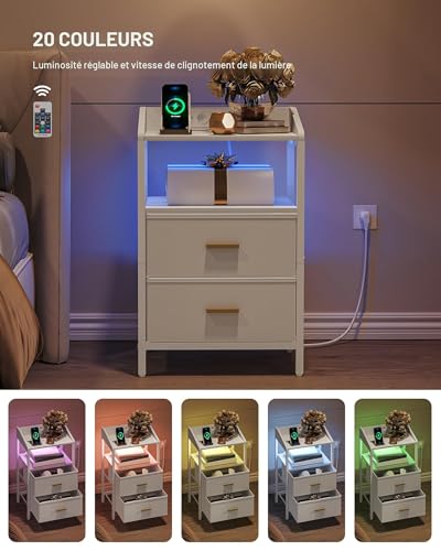 Lot de 2 Tables de Chevet LED avec USB/Type-C Hzuaneri