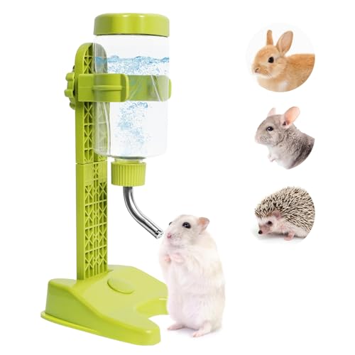 Vannon Dispensador de agua de pie para mascotas, dispensador de botella de agua para perros con soporte, a prueba de fugas, botella de agua lenta para animales pequeños, 13 onzas, sin BPA, altura