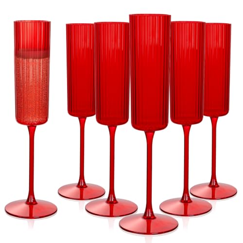 Ciaell 24 Pack Red Plastic Champagne Flutes for Weddings Parties