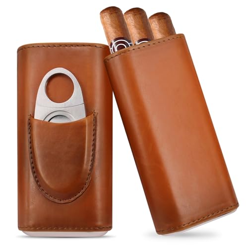 BORDEAG Étui à Cigare Boîte à Cigares en Cuir, Étui à CigaresEn Cuir avec CoupeCigares pour Cigares 3, Cave à Cigare Portable pour Voyage Court Cadeau...