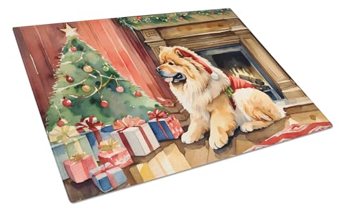 Caroline's Treasures DAC2634LCB Chow Chow Cozy Christmas Glass Cutting Board Large Decorative Tempered Glass Kitchen Cutting and Serving Board Large Size Chopping Board