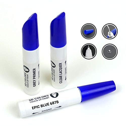 SD COLORS 12 ML Peinture de Retouche avec Pinceau, Vernis Transparent et Apprêt - Epic Blue (687B) - Compatible avec Fiat - Réparation de Rayures, Éclats et Peinture.