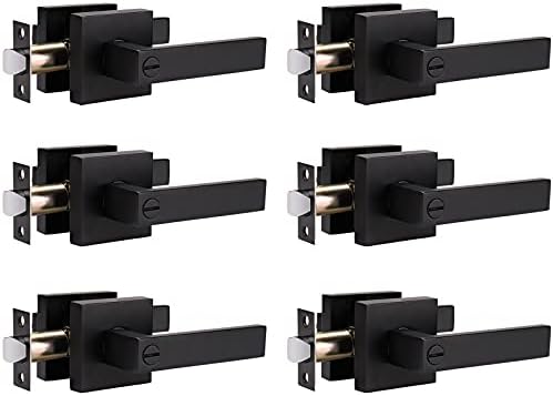 home improvement direct 6 Pack Privacy Door Handle Locking Lever Modern Square for Bedroom Bathroom, Matte Black Privacy Door Knob Heavy Duty Lever