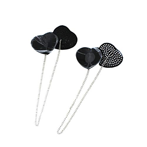 Amamcy 2 Pairs Sparkle Rhinestone Sexy Nipple Cover With Metal Chain Reusable Self-Adhesive Breast Pasties For Women Lady Honeymoon Black #TOP1