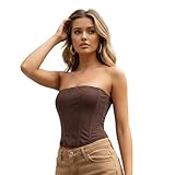 Caractéristiques : le haut corset bustier à baleines se distingue par un design sans bretelles, une fermeture éclair dans le dos et des baleines intégrées qui incarnent le charme rétro Y2K, la longueur courte améliore une ambiance tendance sans se sentir surexposée. La coupe structurée accentue la taille