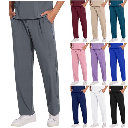 Cambkatl Straight Cargo Pants for Men - Lightweight Casual Workwear Stretch Pull-on Scrub_Pants with Pockets2