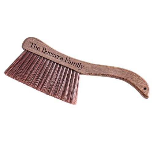 Engraved Handcrafted Brush Broom Natural Wood Handle Soft Bristles for Gentle Cleaning Home Car Desktop Office Couch Eco-friendly Natural Wood Portable Housewarming Gift Personalized