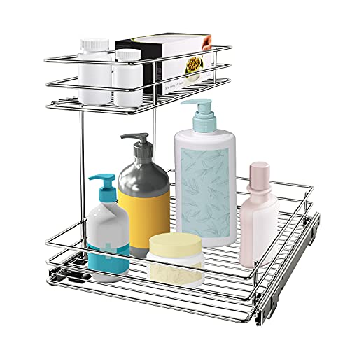 G-TING Pull Out Cabinet Organizer, Under Sink Slide Out Storage Shelf with 2 Tier Sliding Wire Drawer - 12.6W x 16.53D x 12.99H - Request at Least 13 Inch Cabinet Opening