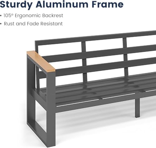Image of Sundale Outdoor Aluminum Patio Furniture Set, 6 Piece Outdoor Conversation Sets with Fire Pit and 6 inch Thick Olefin Cushions, All Weather Outdoor Sectional Set for Deck, Lawn, Yard