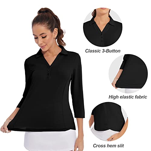 Women's Polo Shirt 3/4 Long Sleeve Golf Quick Dry T Shirts UPF 50+ Athletic Casual Work Shirts Tops for Women3